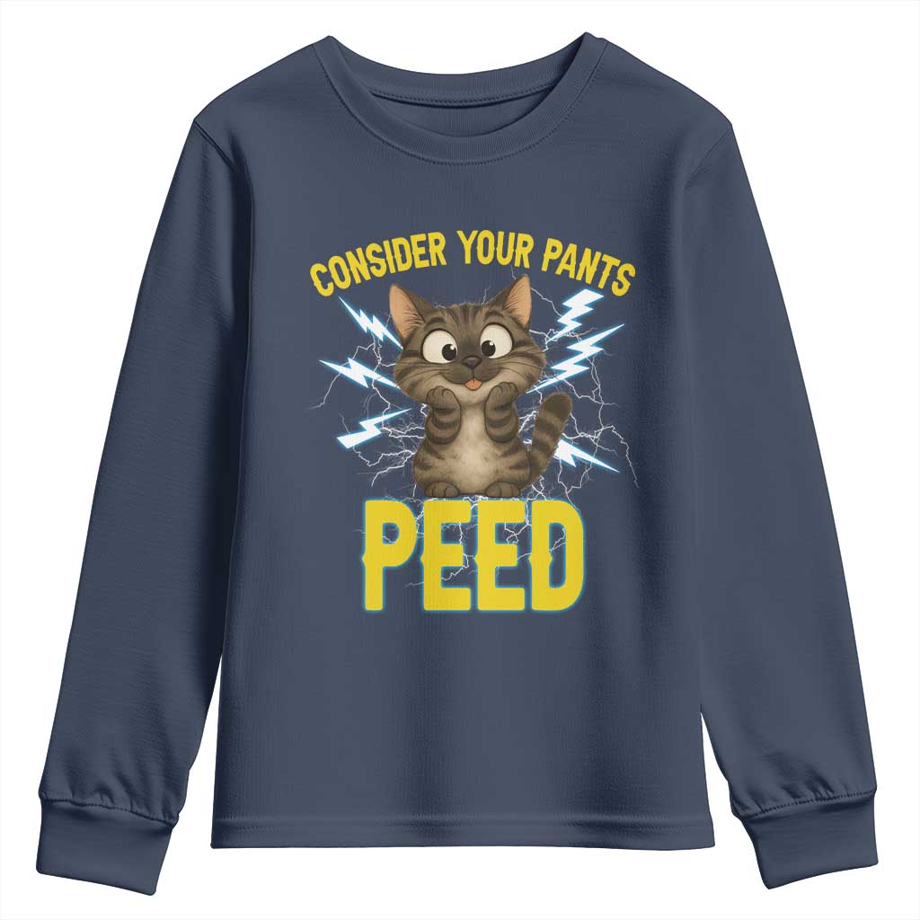 Funny Cat Lover Youth Sweatshirt Consider Your Pants Peed Quote TS12 Navy Print Your Wear