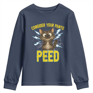 Funny Cat Lover Youth Sweatshirt Consider Your Pants Peed Quote TS12 Navy Print Your Wear