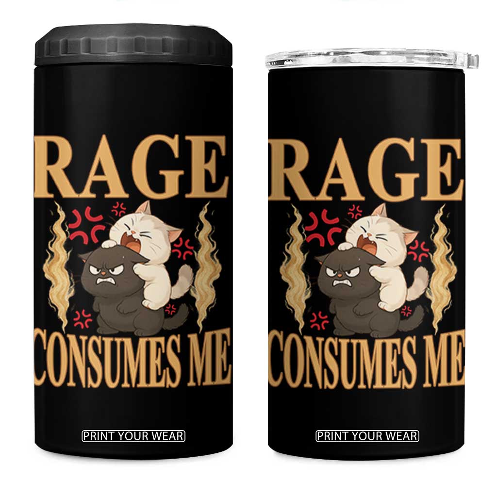 Cute Cat 4 in 1 Can Cooler Tumbler Rage Is Consuming Me TS12 One Size: 16 oz Black Print Your Wear
