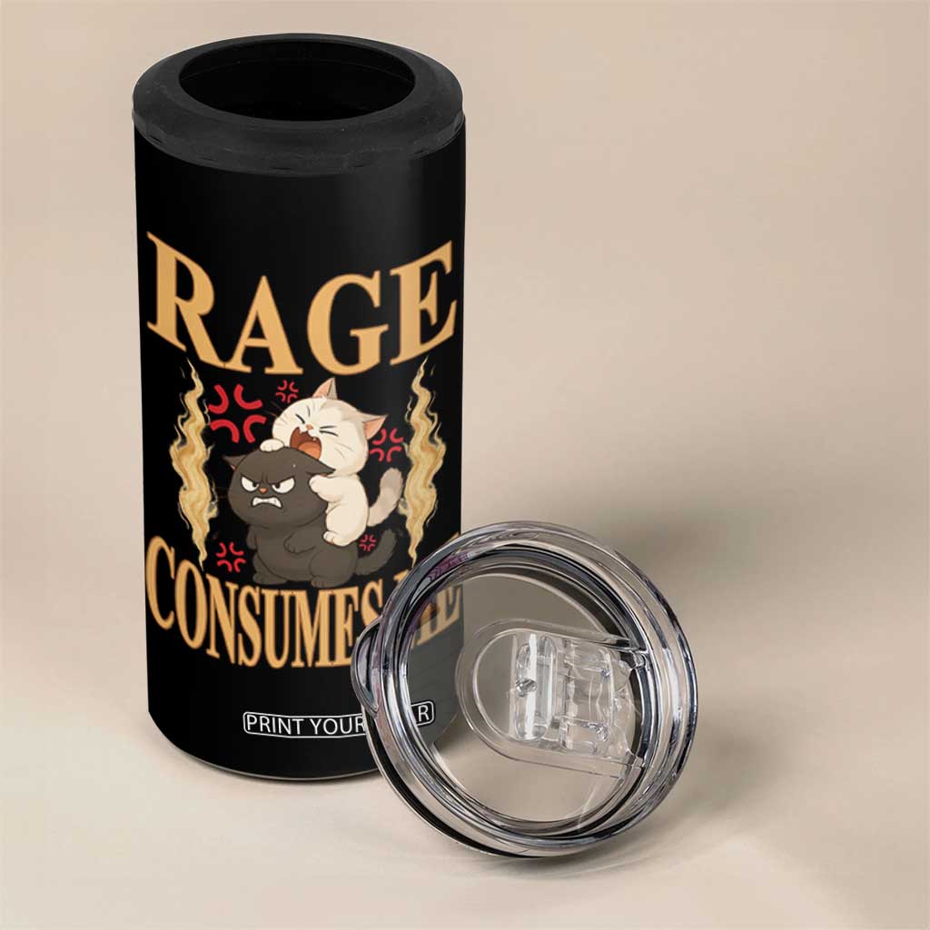 Cute Cat 4 in 1 Can Cooler Tumbler Rage Is Consuming Me TS12 Print Your Wear
