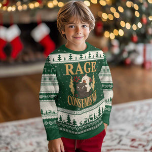 Cute Cat Ugly Christmas Sweater Rage Is Consuming Me TS12 Forest Green Beige Print Your Wear