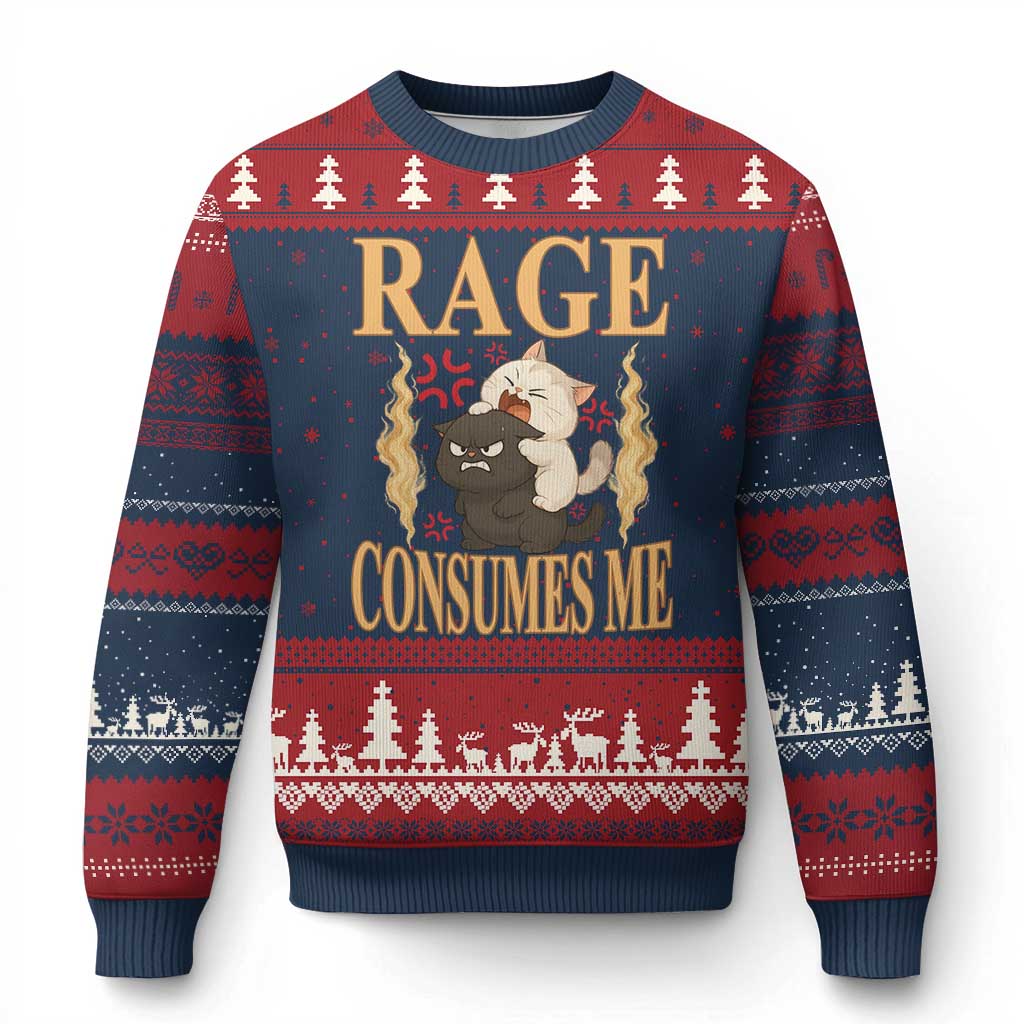 Cute Cat Ugly Christmas Sweater Rage Is Consuming Me TS12 Navy Red Print Your Wear