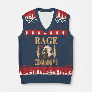 Cute Cat V-Neck Knit Sweater Vest Rage Is Consuming Me TS12 Navy Red Print Your Wear