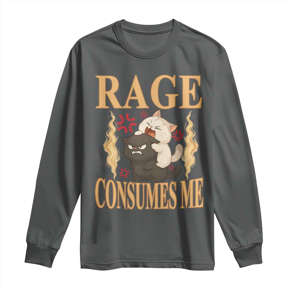 Cute Cat Long Sleeve Shirt Rage Is Consuming Me TS12 Dark Heather Print Your Wear