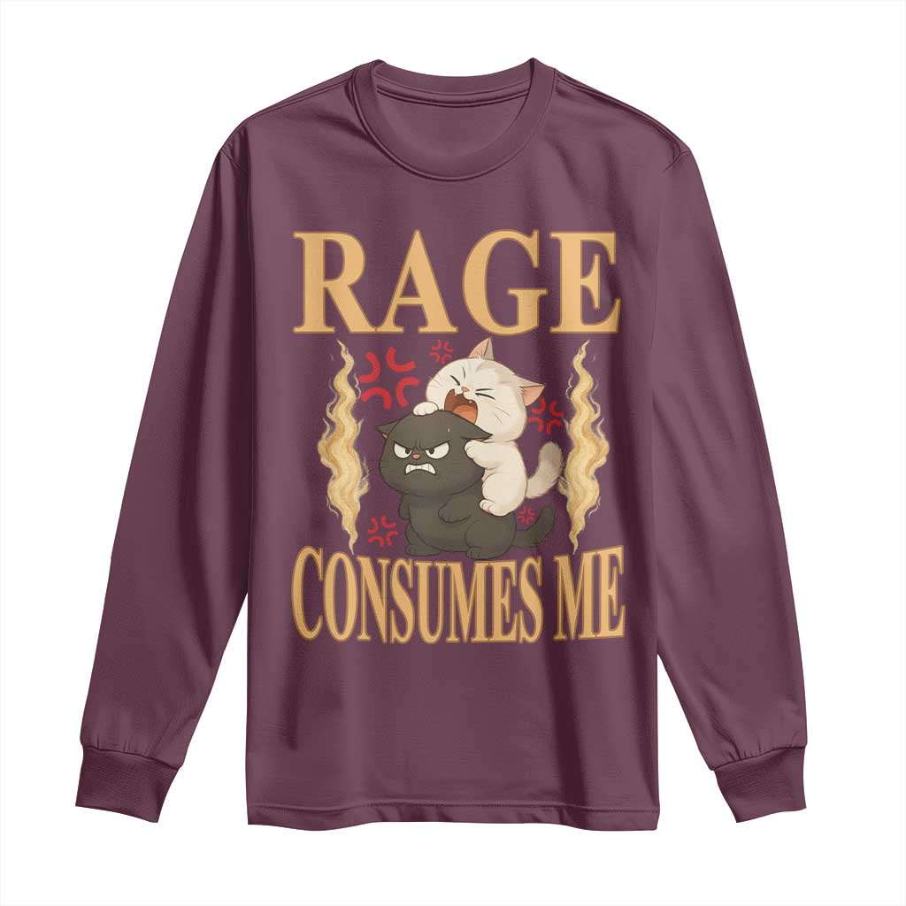 Cute Cat Long Sleeve Shirt Rage Is Consuming Me TS12 Maroon Print Your Wear