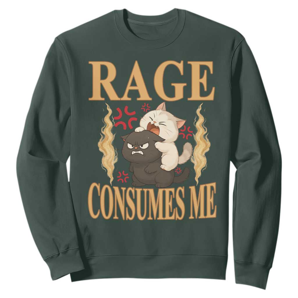 Cute Cat Sweatshirt Rage Is Consuming Me TS12 Dark Forest Green Print Your Wear