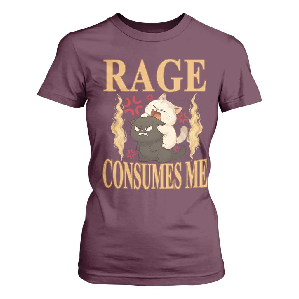 Cute Cat T Shirt For Women Rage Is Consuming Me TS12 Maroon Print Your Wear