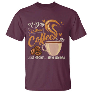 Coffee Lover T Shirt A Day Without Coffee I Have No Idea TS12 Maroon Print Your Wear