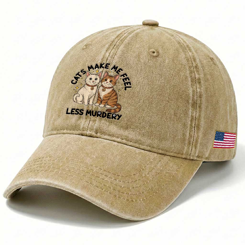 Sarcastic Cat Lover Washed Cotton Baseball Cap Cats Make Me Feel Less Murdery TS12 Print Your Wear