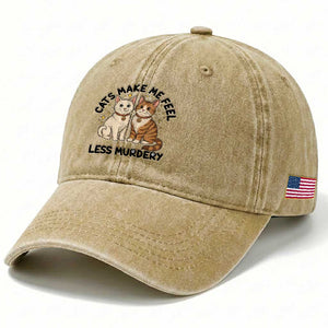 Sarcastic Cat Lover Washed Cotton Baseball Cap Cats Make Me Feel Less Murdery TS12 Print Your Wear