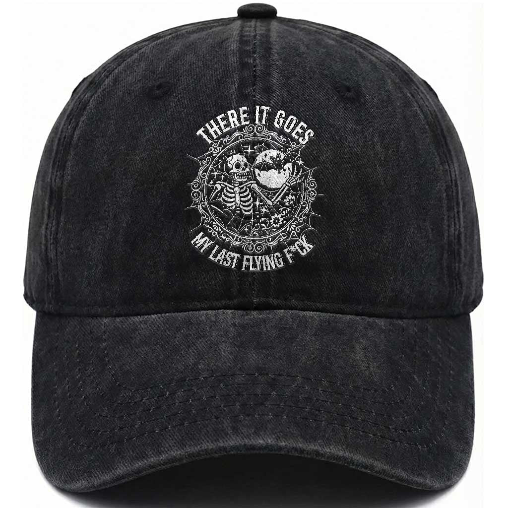 There It Goes My Last Flying F*ck Washed Cotton Baseball Cap Funny Skeleton Quote TS12 Print Your Wear