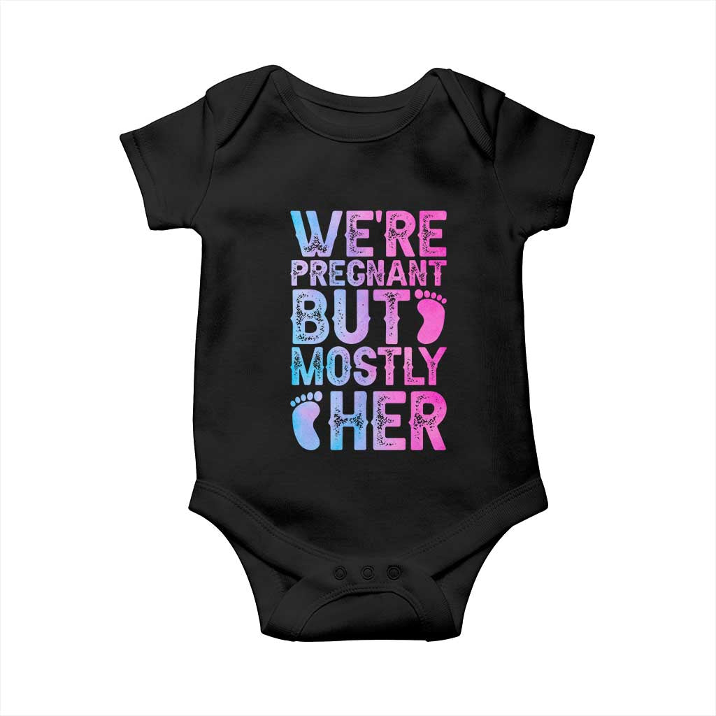 Funny First Time Parents Gift Baby Onesie We Are Pregnant But Mostly Her