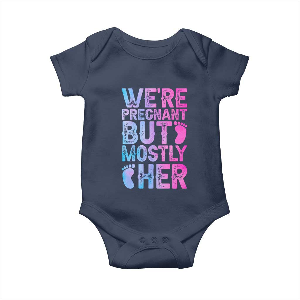 Funny First Time Parents Gift Baby Onesie We Are Pregnant But Mostly Her