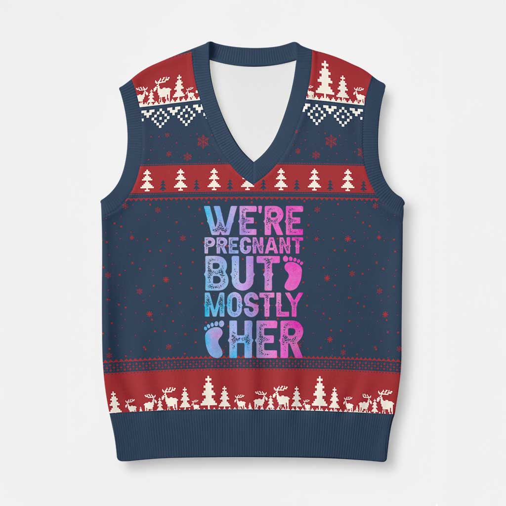 Funny First Time Parents Gift V-Neck Knit Sweater Vest We Are Pregnant But Mostly Her