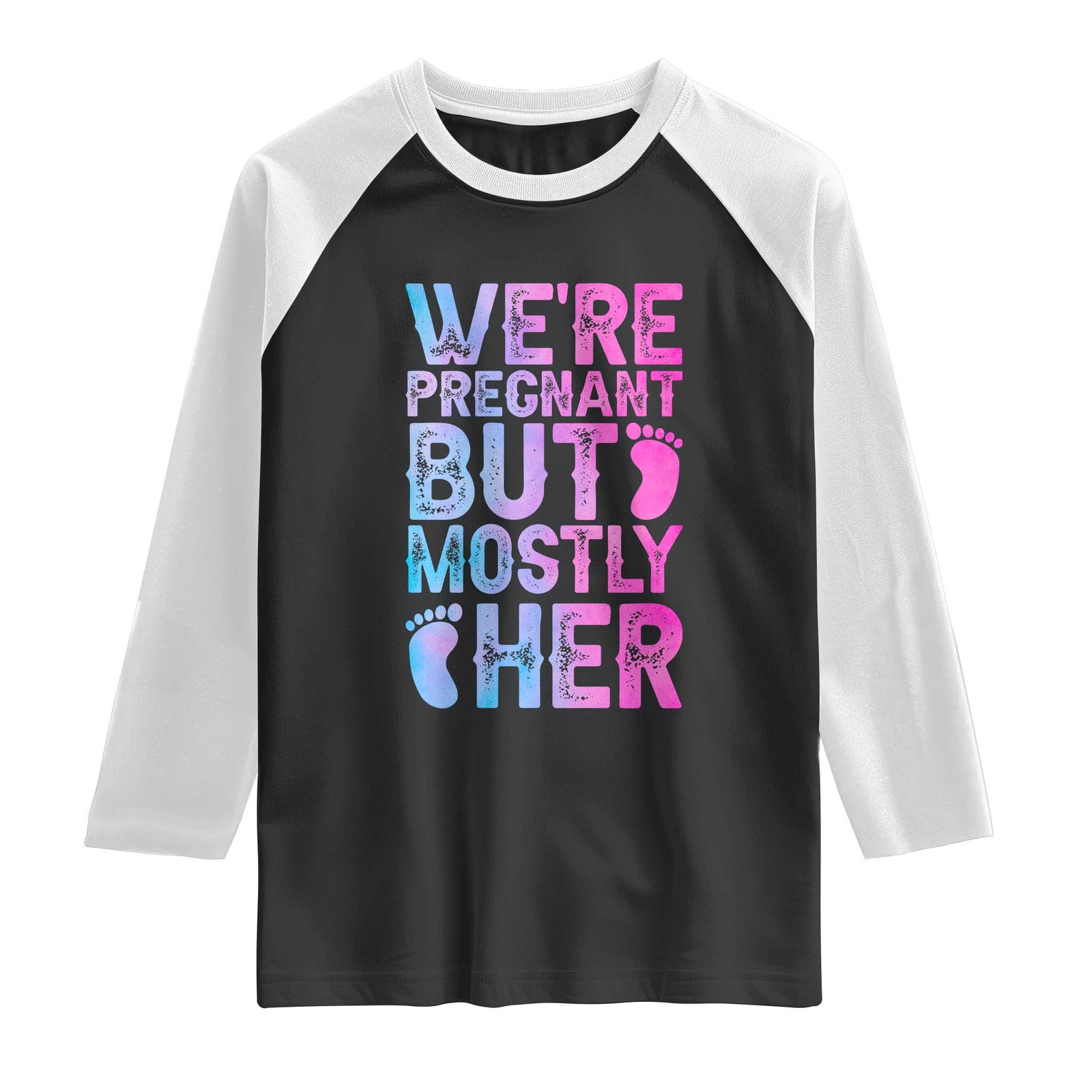 Funny First Time Parents Gift Raglan Shirt We Are Pregnant But Mostly Her TS12 Black White Print Your Wear