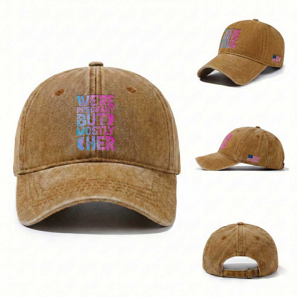 Funny First Time Parents Gift Washed Cotton Baseball Cap We Are Pregnant But Mostly Her