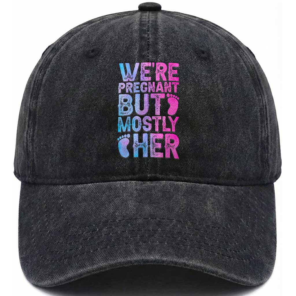 Funny First Time Parents Gift Washed Cotton Baseball Cap We Are Pregnant But Mostly Her TS12 Print Your Wear