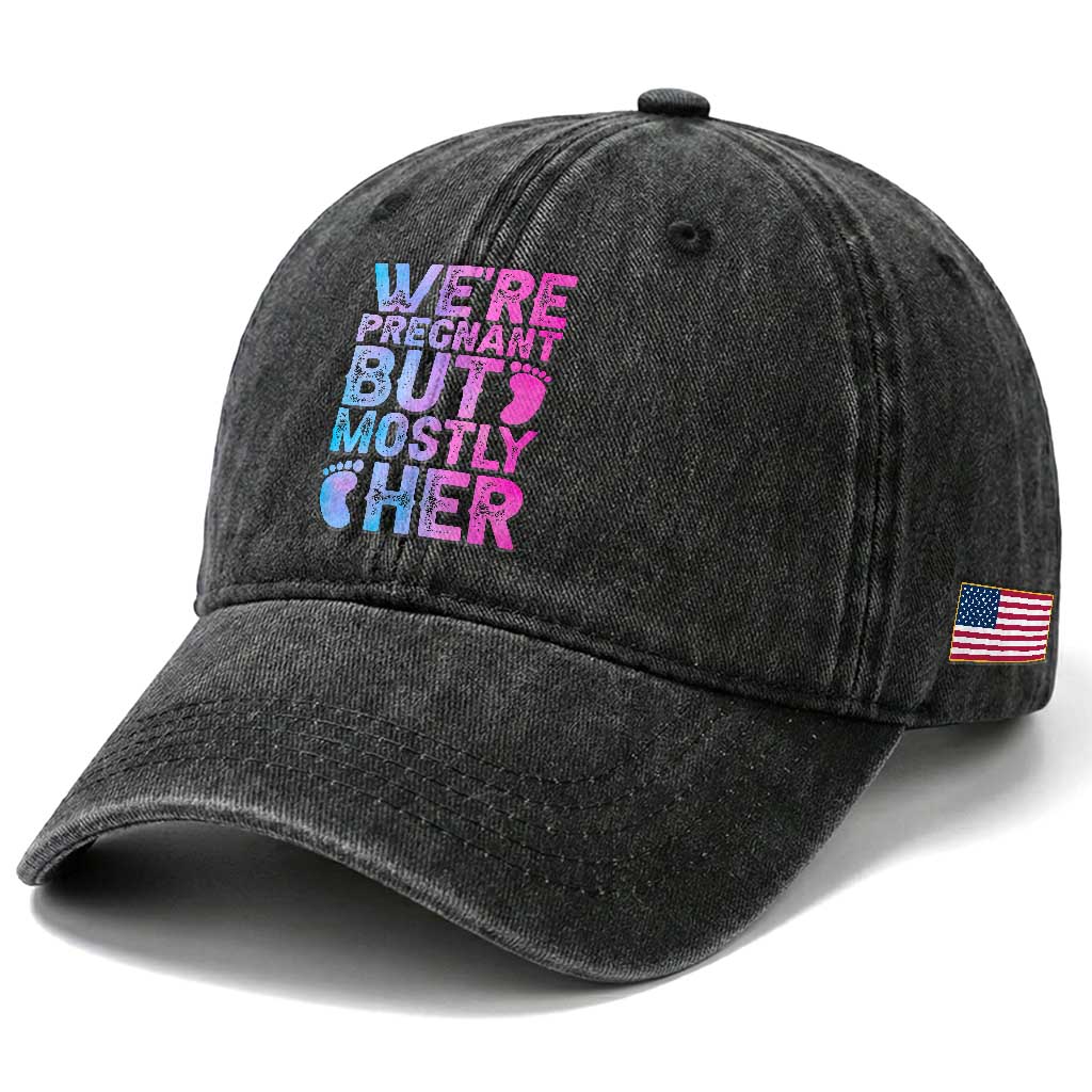 Funny First Time Parents Gift Washed Cotton Baseball Cap We Are Pregnant But Mostly Her