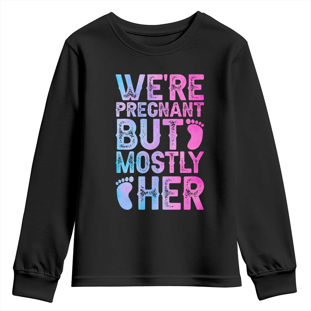 Funny First Time Parents Gift Youth Sweatshirt We Are Pregnant But Mostly Her TS12 Black Print Your Wear