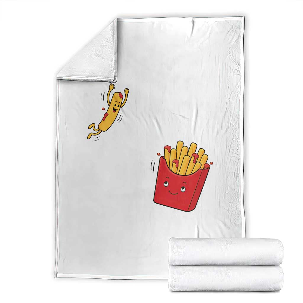 Funny French Fry Jumping Into Fries Box Throw Blanket Fast Food Lover