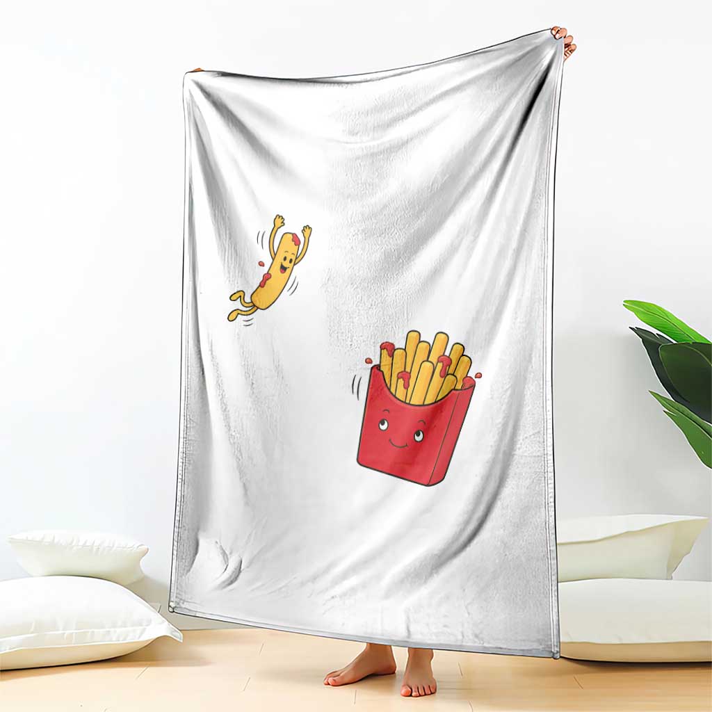 Funny French Fry Jumping Into Fries Box Throw Blanket Fast Food Lover