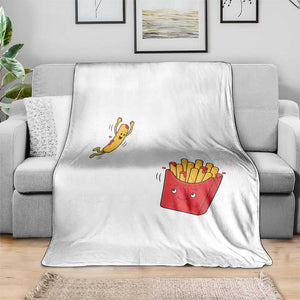 Funny French Fry Jumping Into Fries Box Throw Blanket Fast Food Lover