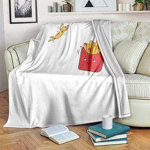 Funny French Fry Jumping Into Fries Box Throw Blanket Fast Food Lover