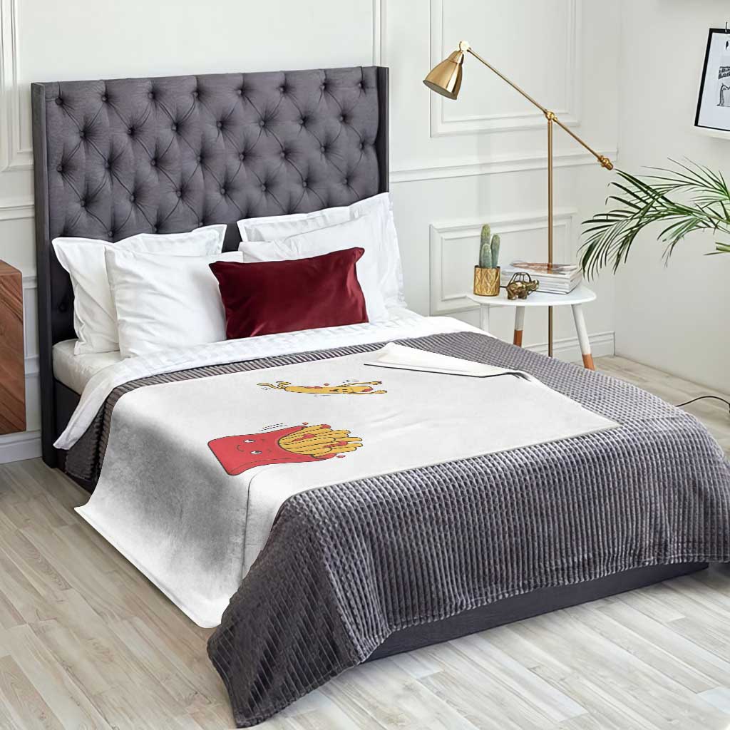 Funny French Fry Jumping Into Fries Box Throw Blanket Fast Food Lover