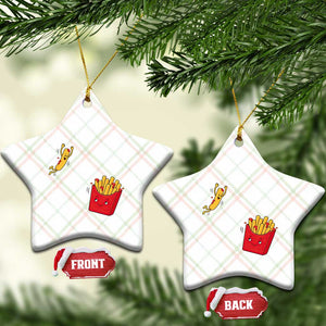 Funny French Fry Jumping Into Fries Box Ceramic Ornament Fast Food Lover