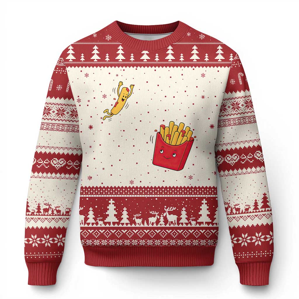 Funny French Fry Jumping Into Fries Box Ugly Christmas Sweater Fast Food Lover TS12 Beige Red Print Your Wear
