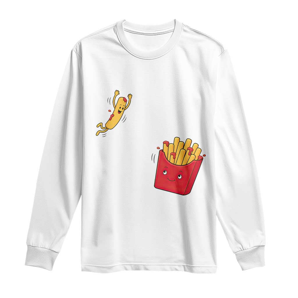 Funny French Fry Jumping Into Fries Box Long Sleeve Shirt Fast Food Lover TS12 White Print Your Wear
