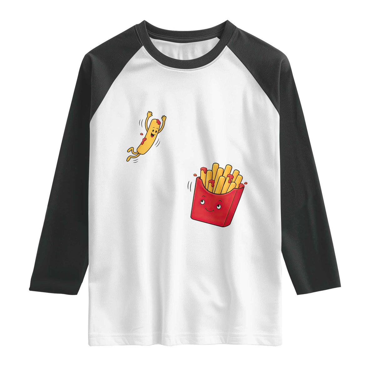 Funny French Fry Jumping Into Fries Box Raglan Shirt Fast Food Lover