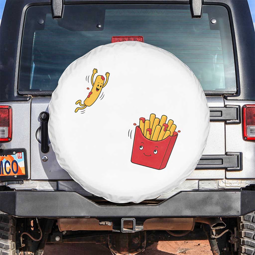 Funny French Fry Jumping Into Fries Box Spare Tire Cover Fast Food Lover TS12 No hole White Print Your Wear