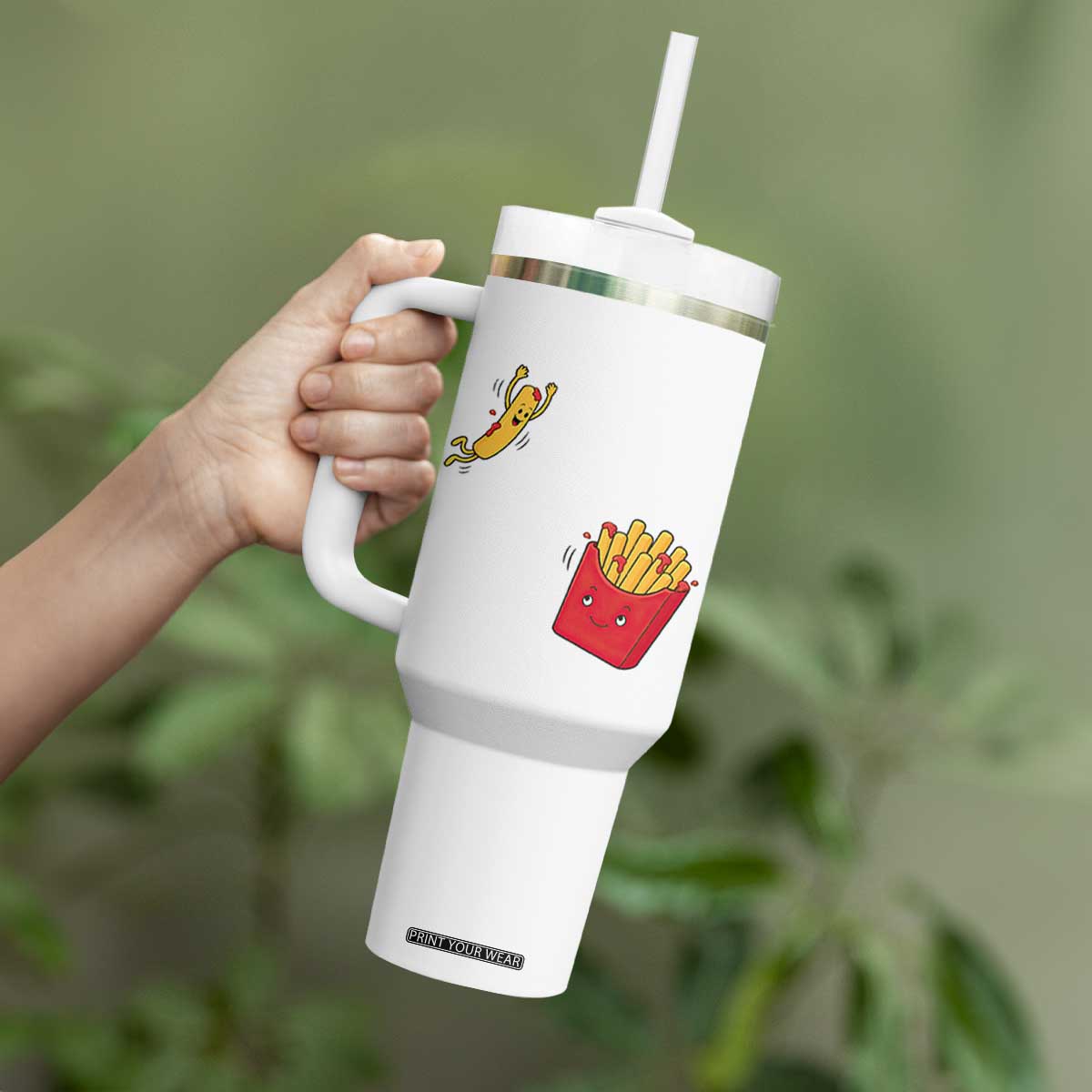 Funny French Fry Jumping Into Fries Box Tumbler With Handle Fast Food Lover