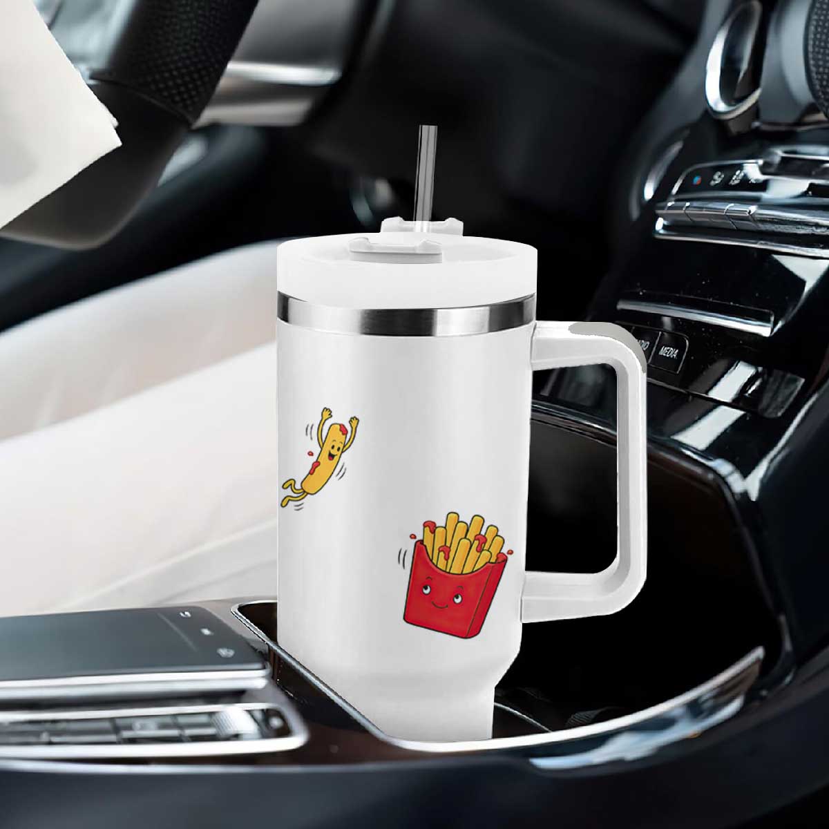 Funny French Fry Jumping Into Fries Box Tumbler With Handle Fast Food Lover