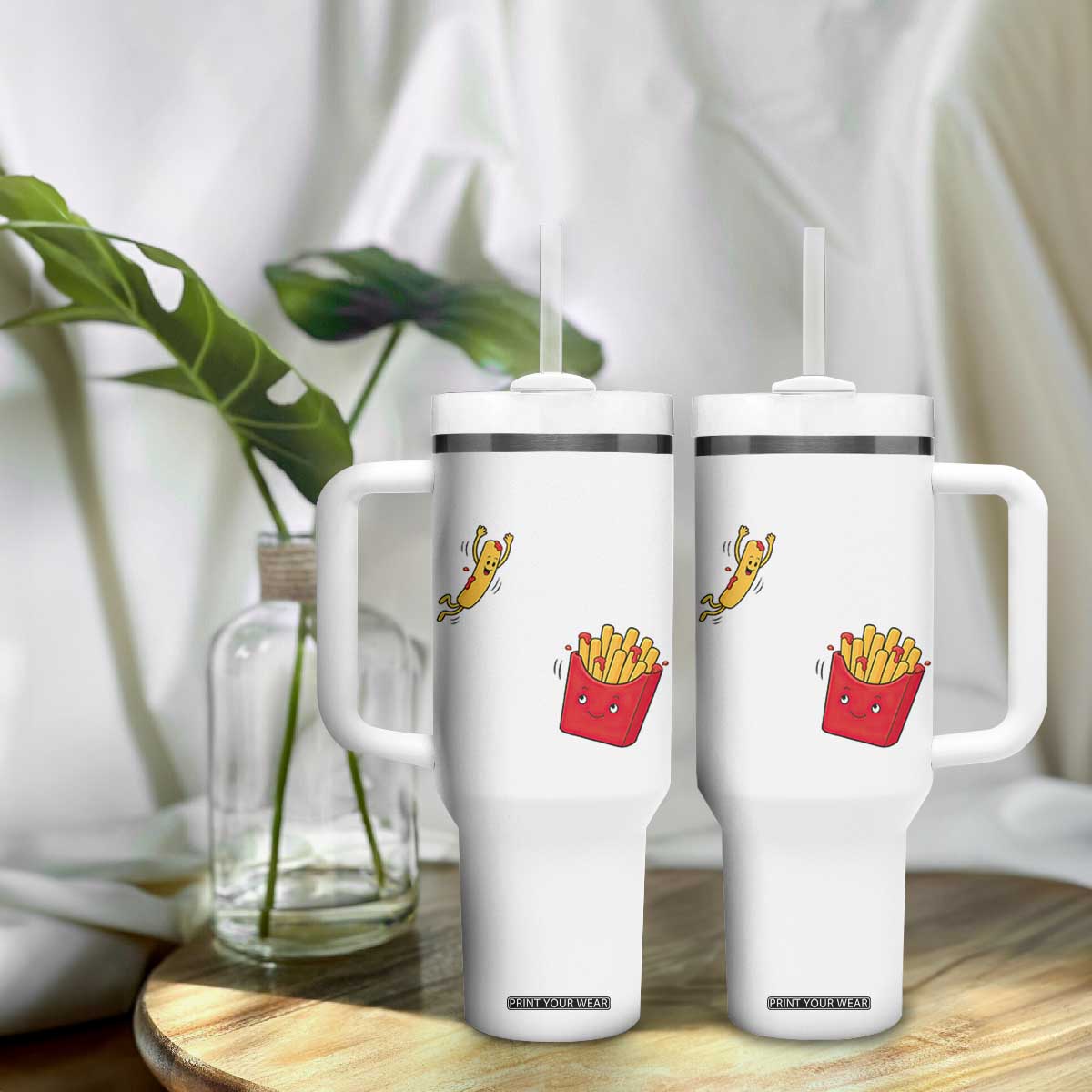 Funny French Fry Jumping Into Fries Box Tumbler With Handle Fast Food Lover