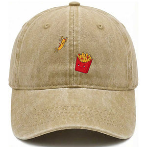 Funny French Fry Jumping Into Fries Box Washed Cotton Baseball Cap Fast Food Lover