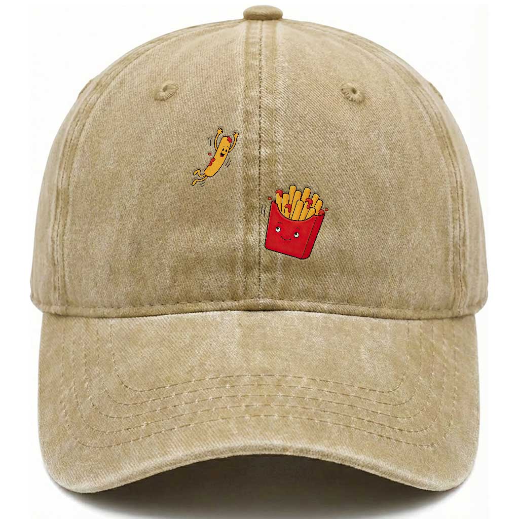 Funny French Fry Jumping Into Fries Box Washed Cotton Baseball Cap Fast Food Lover TS12 Print Your Wear
