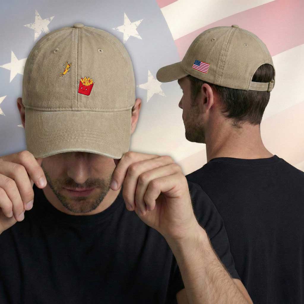 Funny French Fry Jumping Into Fries Box Washed Cotton Baseball Cap Fast Food Lover
