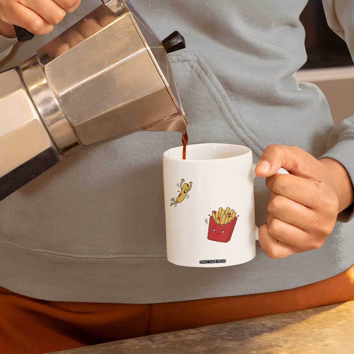 Funny French Fry Jumping Into Fries Box Coffee Mug Fast Food Lover