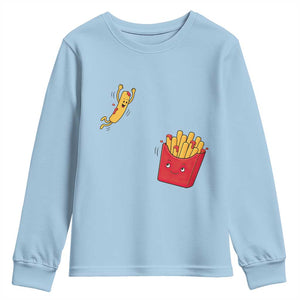 Funny French Fry Jumping Into Fries Box Youth Sweatshirt Fast Food Lover