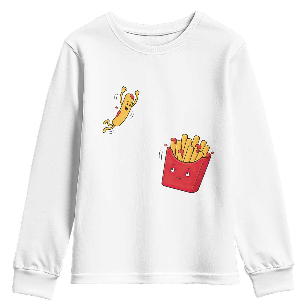 Funny French Fry Jumping Into Fries Box Youth Sweatshirt Fast Food Lover TS12 White Print Your Wear