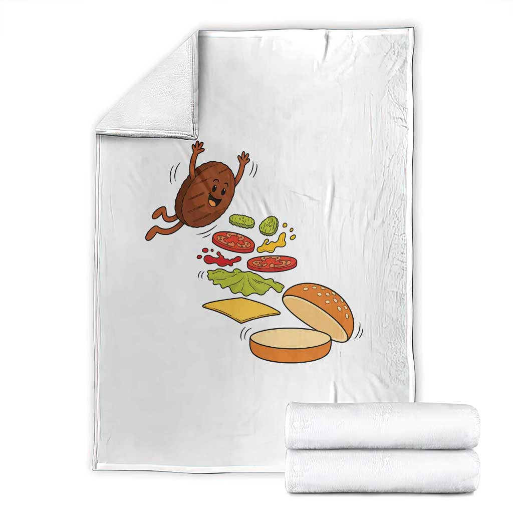 Funny Burger Ingredients Flying Into Bun Throw Blanket Fast Food Lover Gift TS12 White Print Your Wear