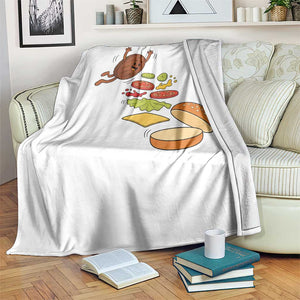 Funny Burger Ingredients Flying Into Bun Throw Blanket Fast Food Lover Gift
