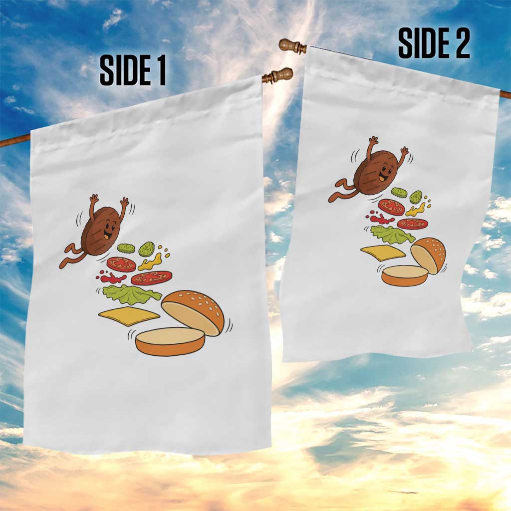 Funny Burger Ingredients Flying Into Bun Garden Flag Fast Food Lover Gift