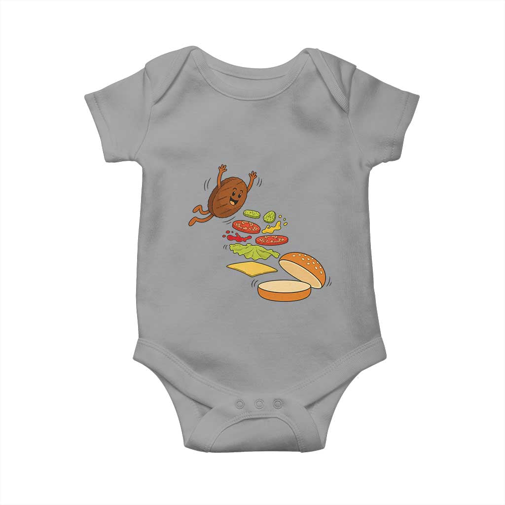 Funny Burger Ingredients Flying Into Bun Baby Onesie Fast Food Lover Gift