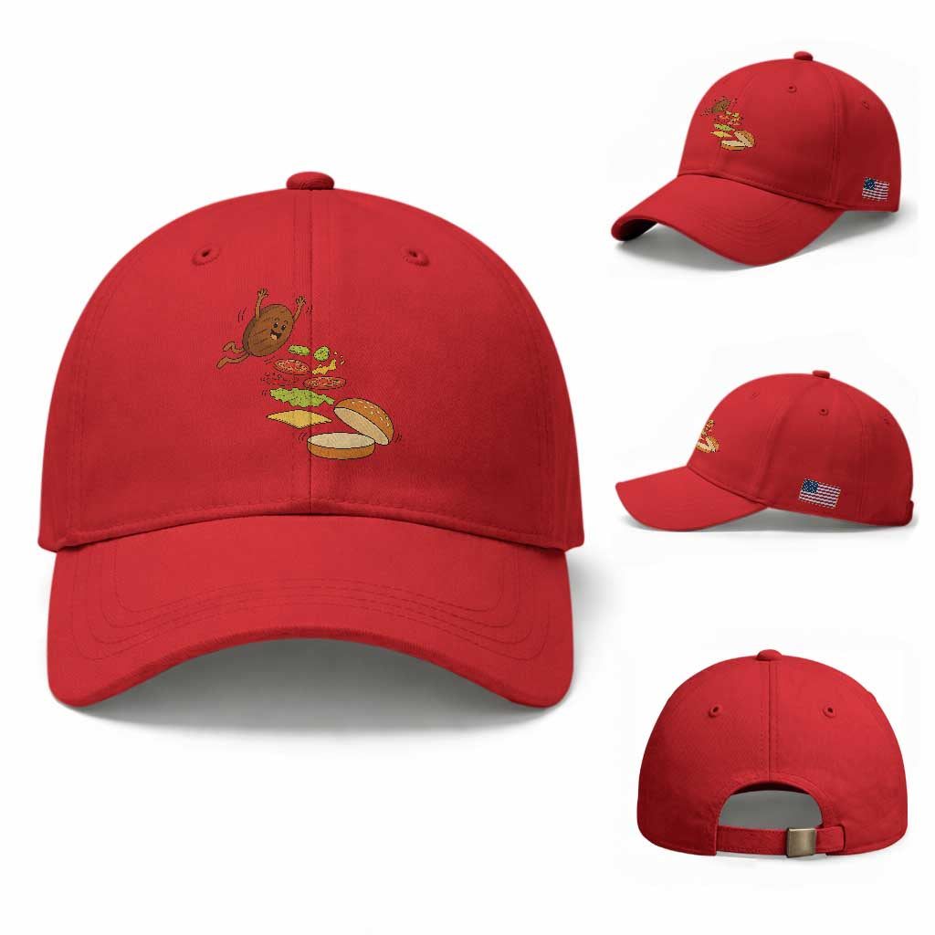 Funny Burger Ingredients Flying Into Bun Baseball Cap Fast Food Lover Gift
