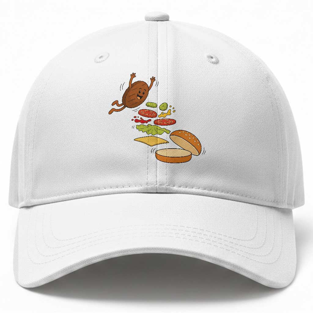 Funny Burger Ingredients Flying Into Bun Baseball Cap Fast Food Lover Gift TS12 Print Your Wear