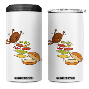 Funny Burger Ingredients Flying Into Bun 4 in 1 Can Cooler Tumbler Fast Food Lover Gift