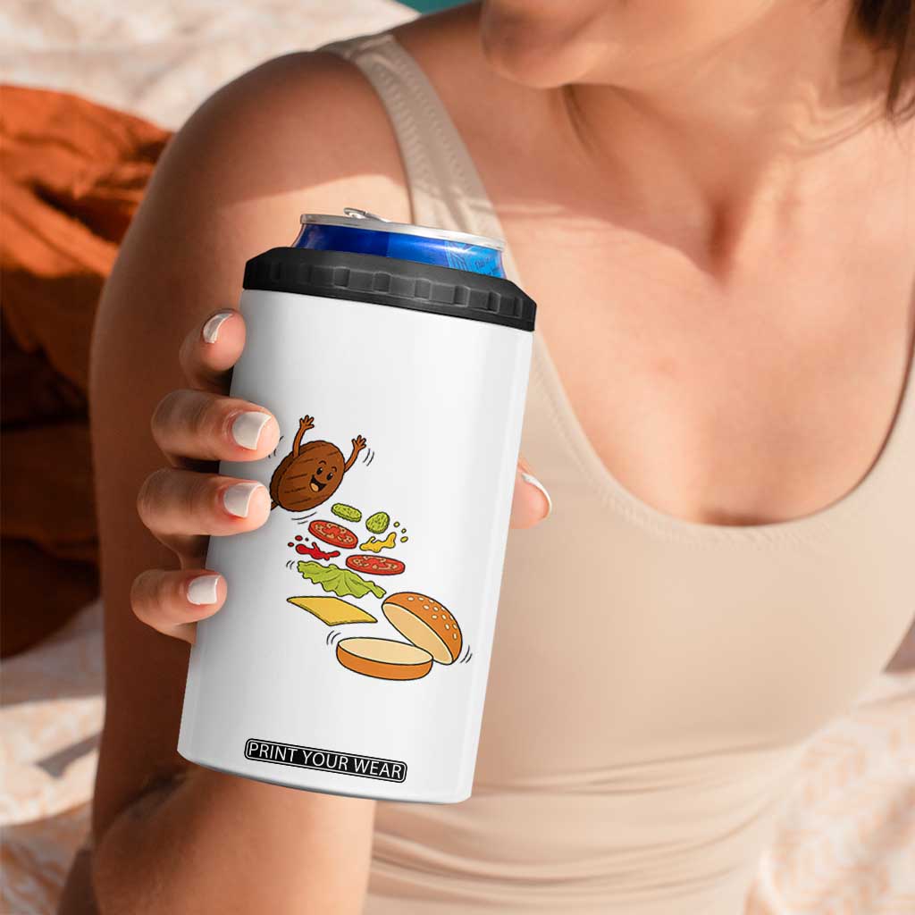 Funny Burger Ingredients Flying Into Bun 4 in 1 Can Cooler Tumbler Fast Food Lover Gift